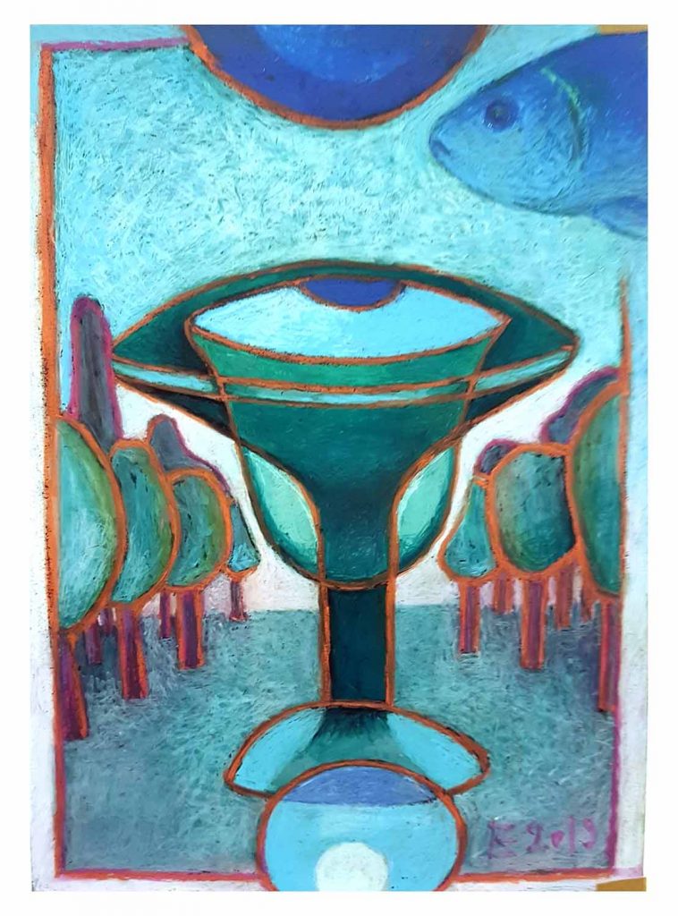 Blue fish green vase